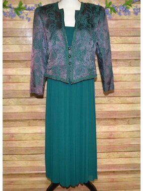 Vintage Nah Nah Collection Green Jacket & Maxi Dress Size M Jacquard Embroidered